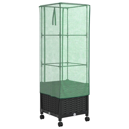 Garden Planter with Greenhouse Cover&Wheels Black PP