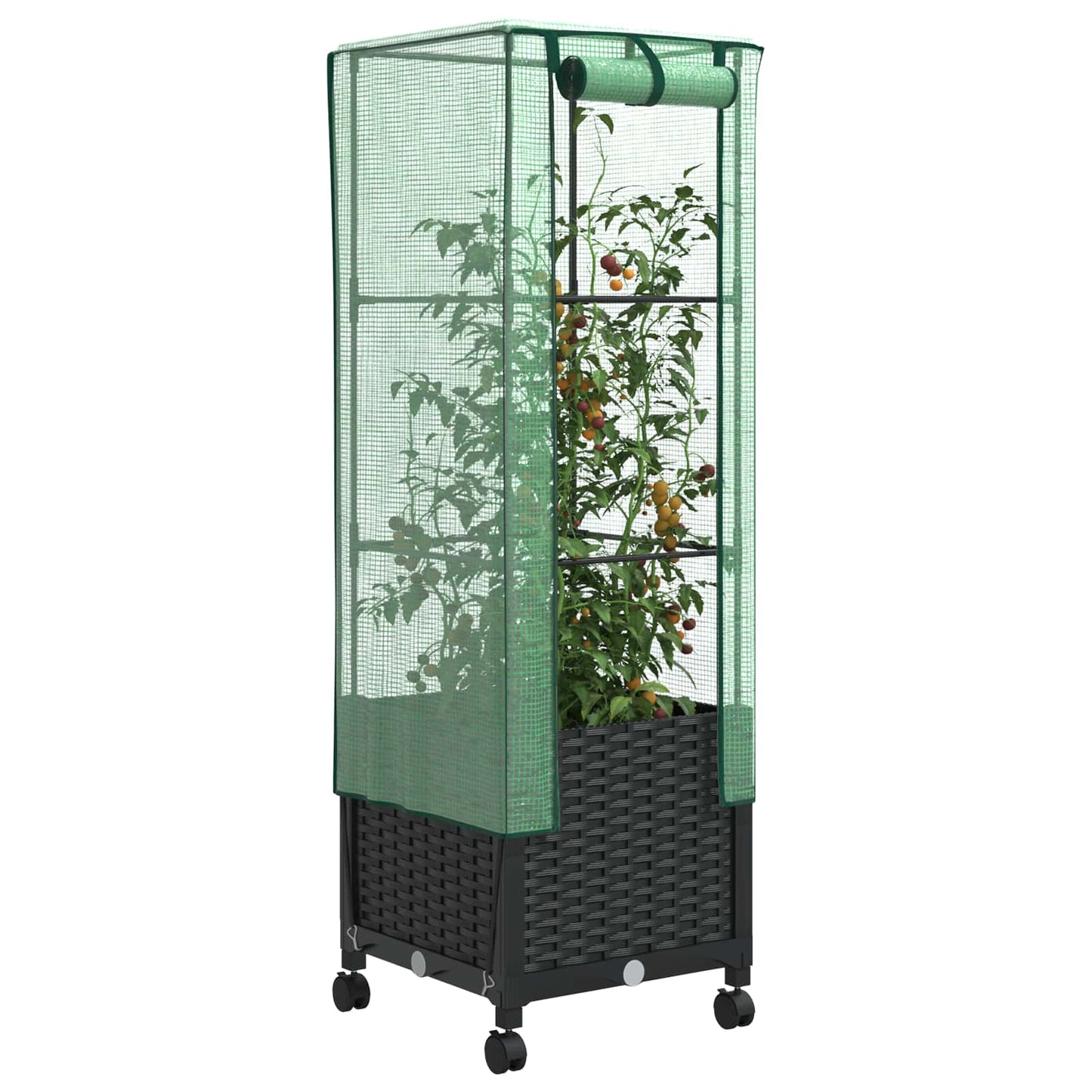 Garden Planter with Greenhouse Cover&Wheels Black PP