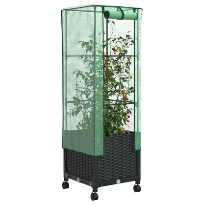Garden Planter with Greenhouse Cover&Wheels Black PP