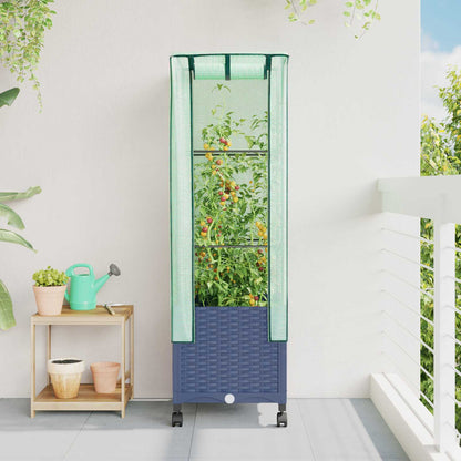 Garden Planter with Greenhouse Cover&Wheels Blue Grey PP