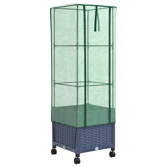 Garden Planter with Greenhouse Cover&Wheels Blue Grey PP
