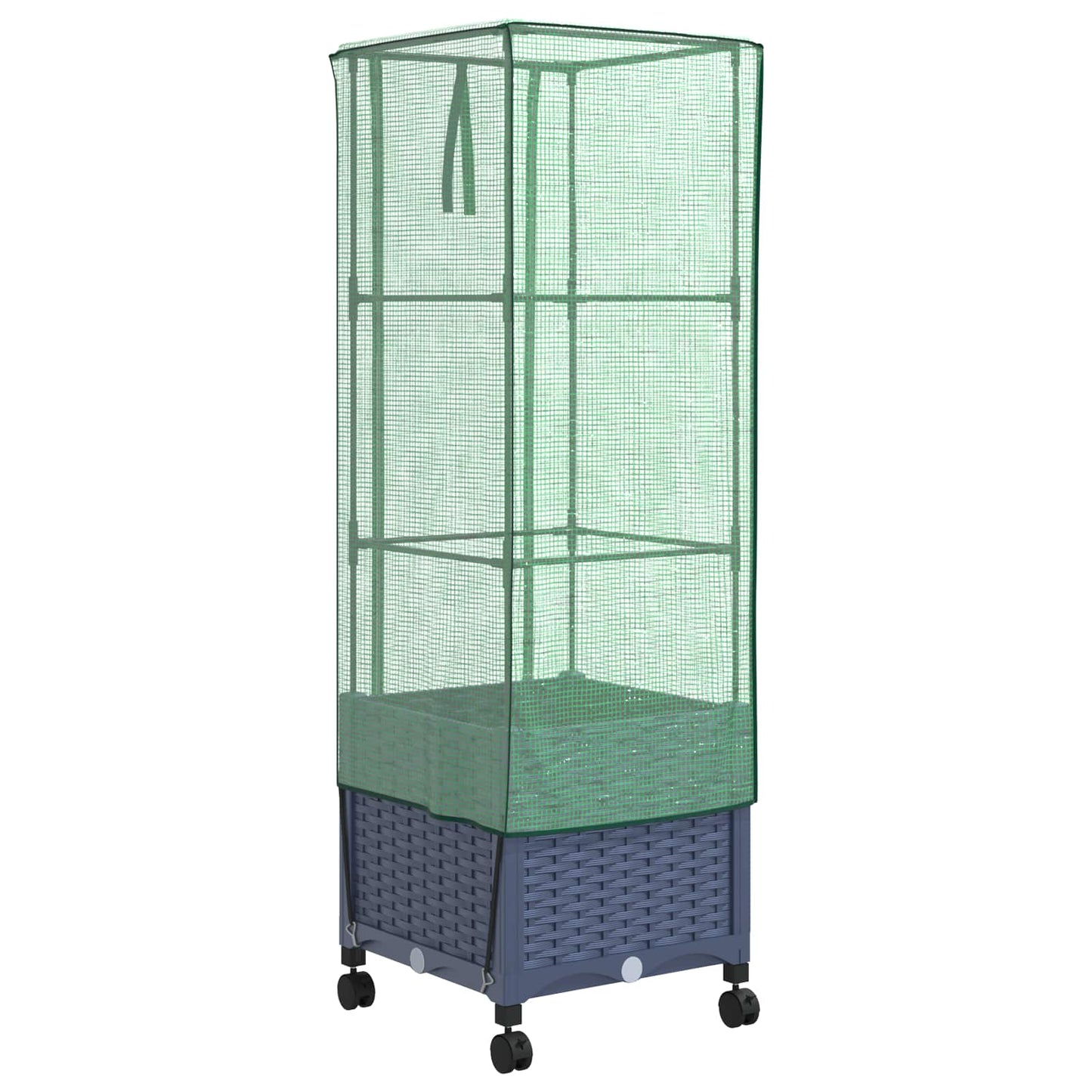 Garden Planter with Greenhouse Cover&Wheels Blue Grey PP