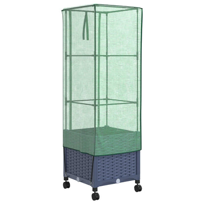 Garden Planter with Greenhouse Cover&Wheels Blue Grey PP