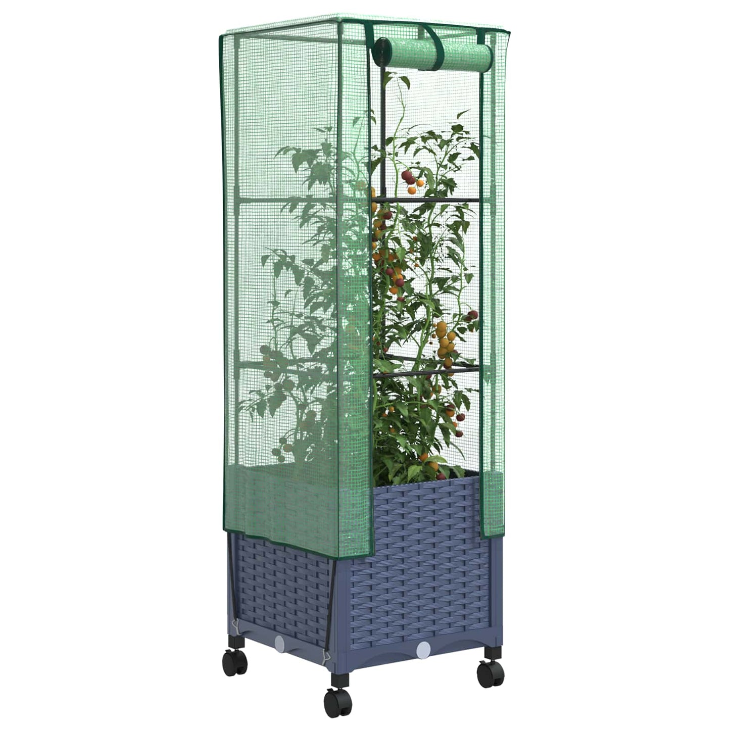 Garden Planter with Greenhouse Cover&Wheels Blue Grey PP