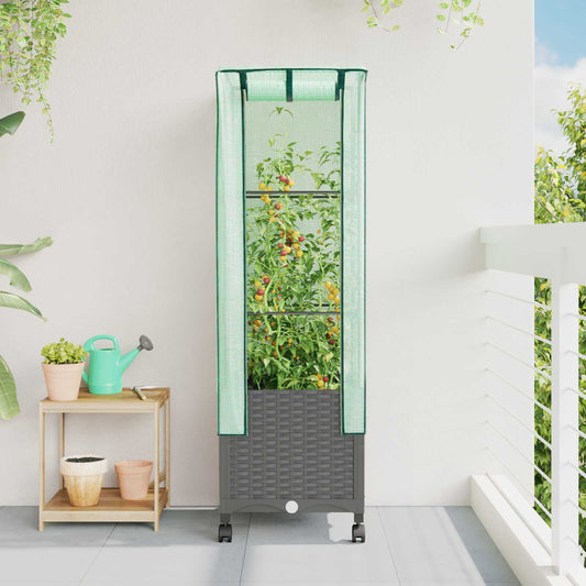 Garden Planter with Greenhouse Cover&Wheels Light Grey PP