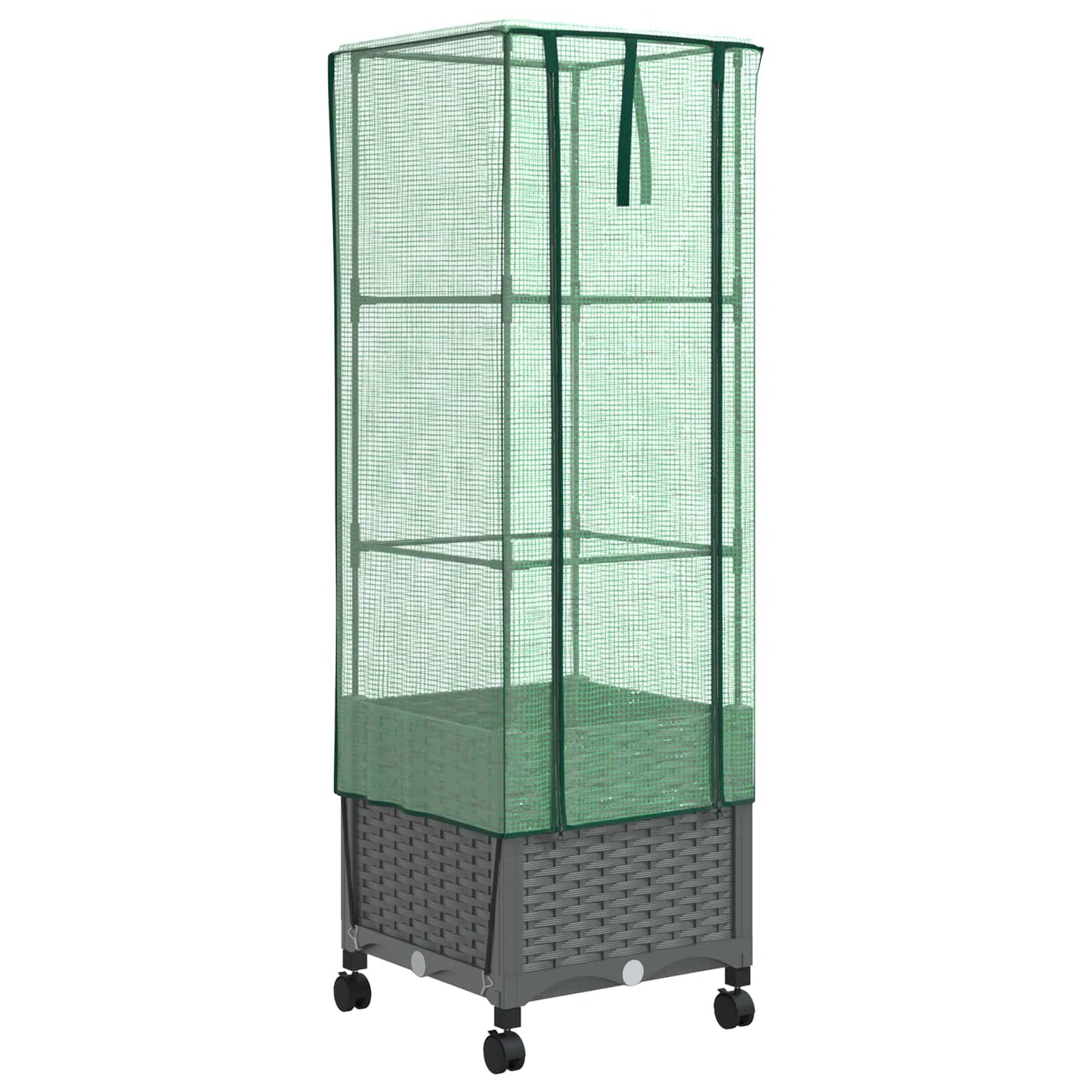 Garden Planter with Greenhouse Cover&Wheels Light Grey PP