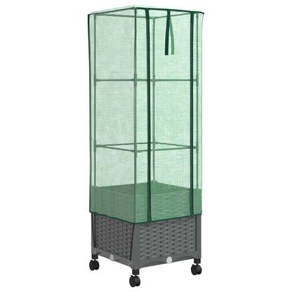 Garden Planter with Greenhouse Cover&Wheels Light Grey PP