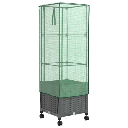 Garden Planter with Greenhouse Cover&Wheels Light Grey PP