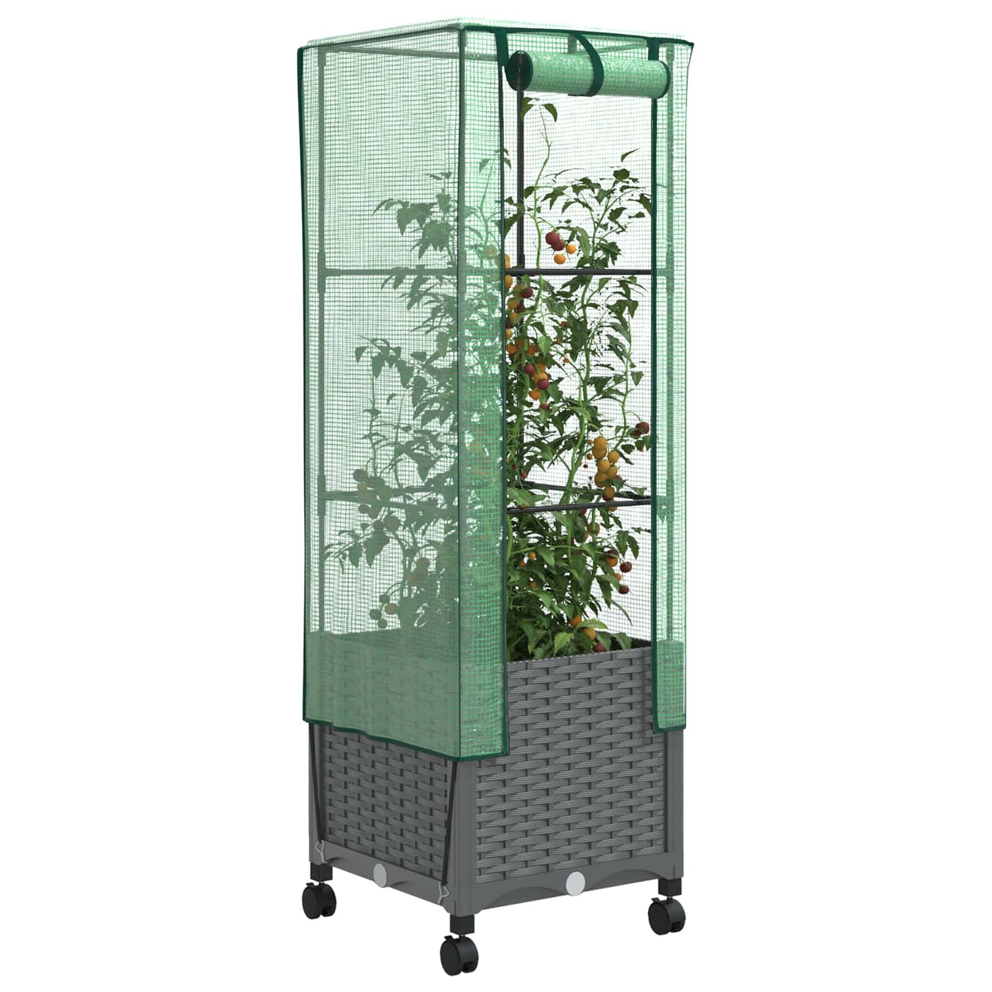 Garden Planter with Greenhouse Cover&Wheels Light Grey PP