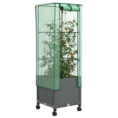 Garden Planter with Greenhouse Cover&Wheels Light Grey PP