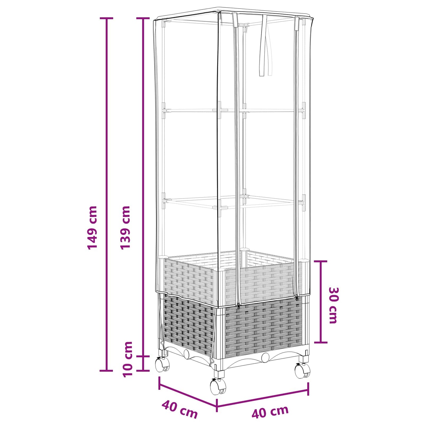 Garden Planter with Greenhouse Cover&Wheels Light Grey PP