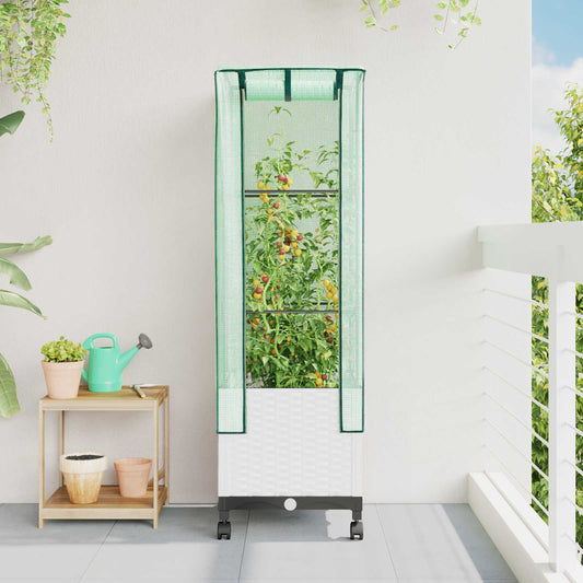Garden Planter with Greenhouse Cover&Wheels White PP