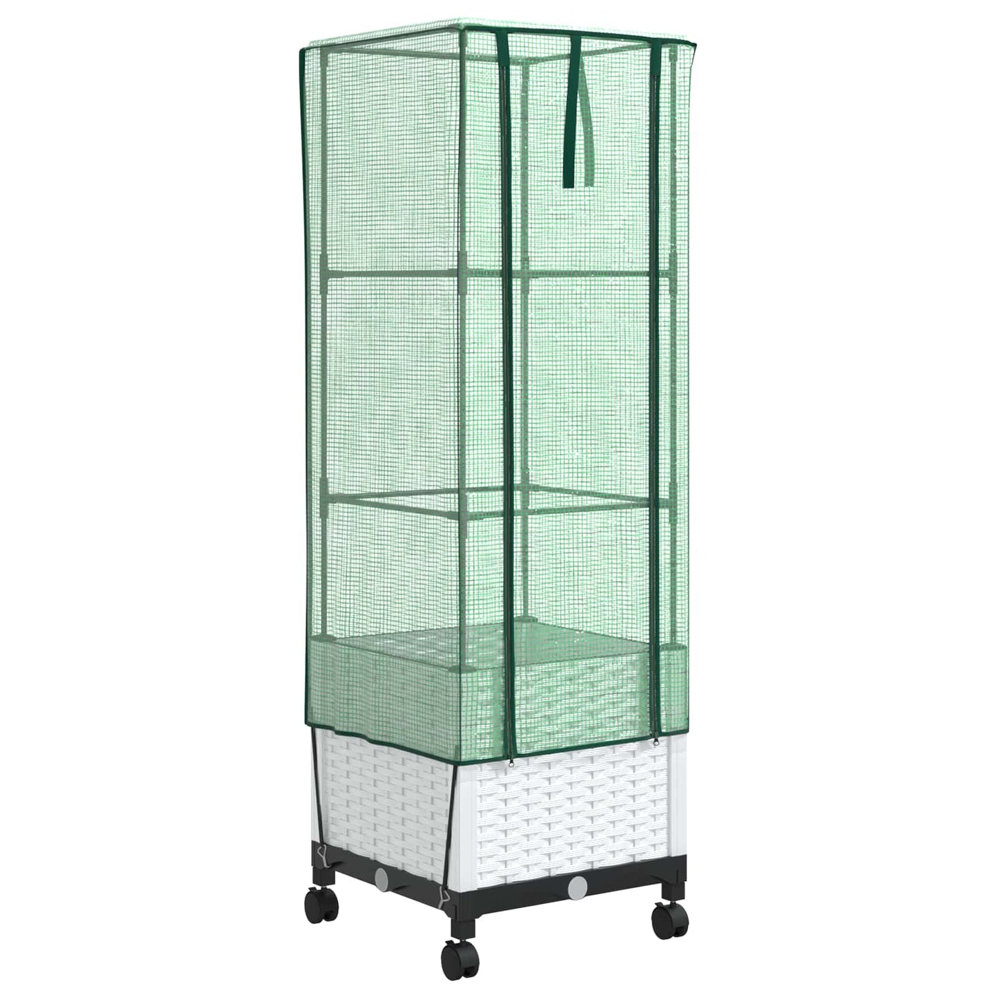 Garden Planter with Greenhouse Cover&Wheels White PP