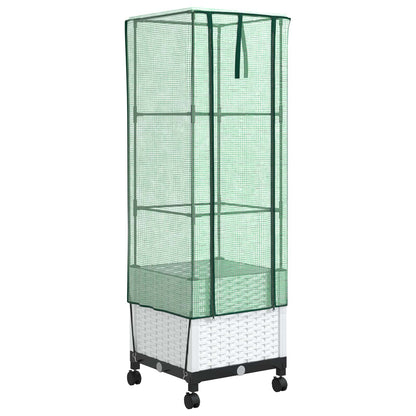Garden Planter with Greenhouse Cover&Wheels White PP