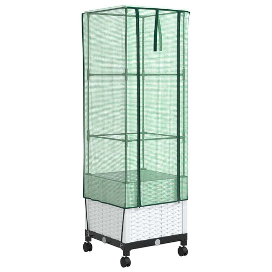 Garden Planter with Greenhouse Cover&Wheels White PP