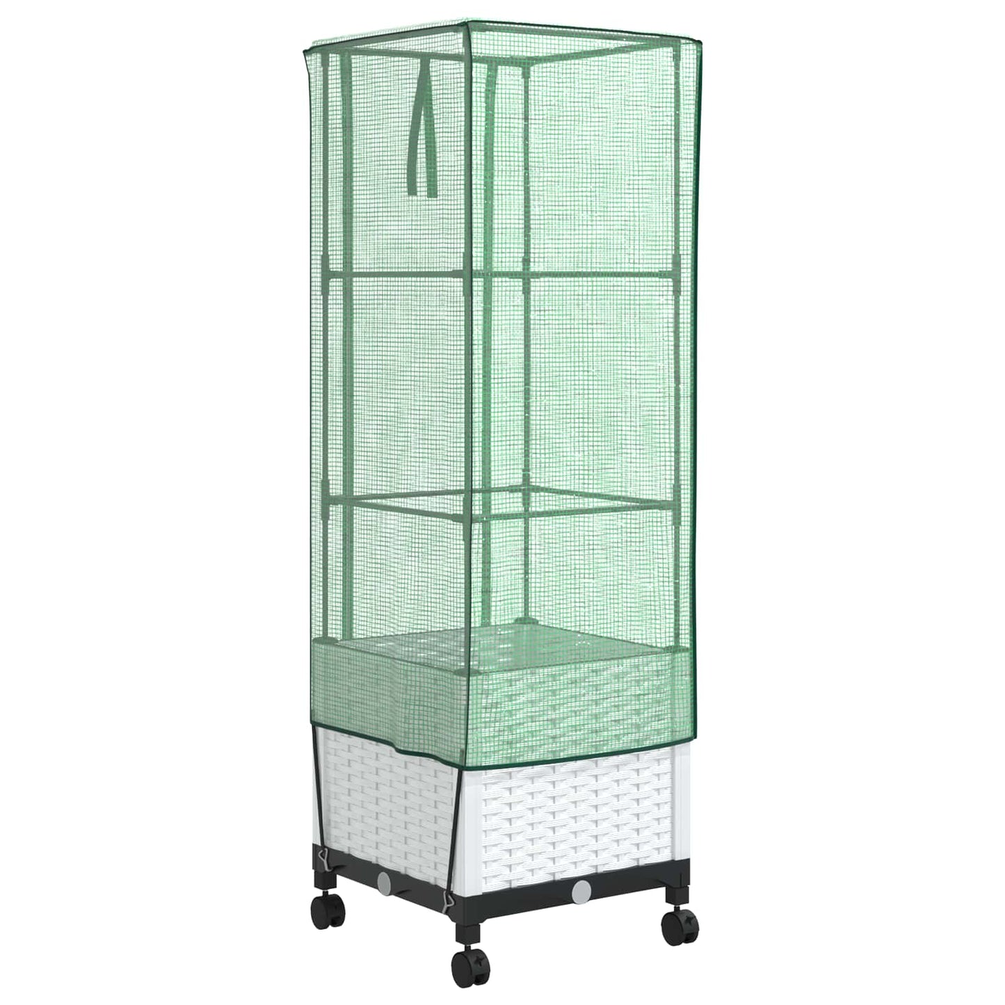 Garden Planter with Greenhouse Cover&Wheels White PP