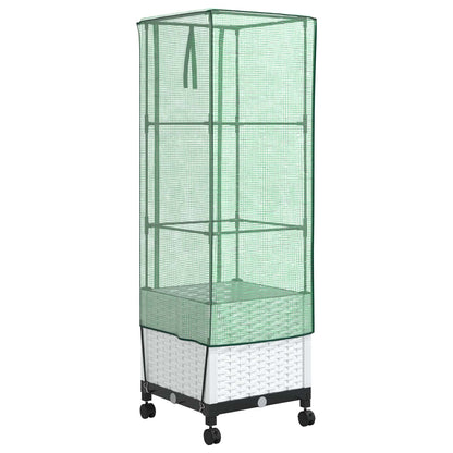 Garden Planter with Greenhouse Cover&Wheels White PP