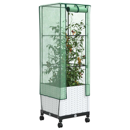 Garden Planter with Greenhouse Cover&Wheels White PP