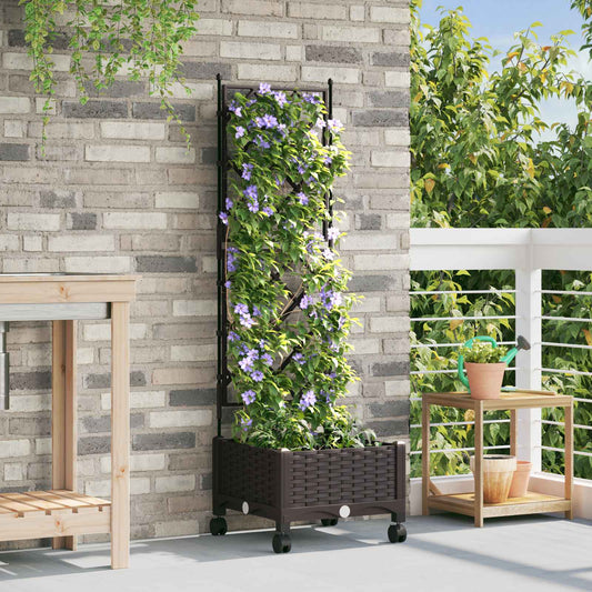 Garden Planter with Trellis&Wheels Brown 40 x 40 x 131.5 cm PP