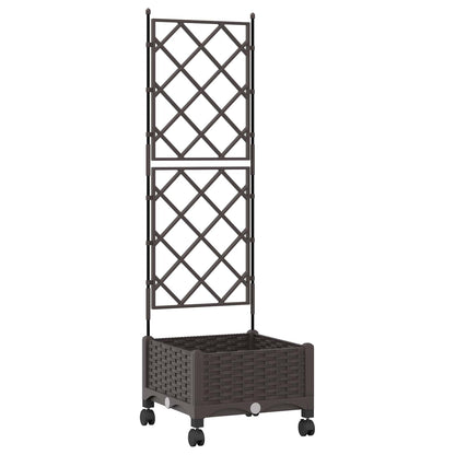 Garden Planter with Trellis&Wheels Brown 40 x 40 x 131.5 cm PP