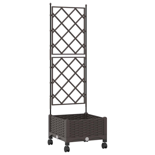 Garden Planter with Trellis&Wheels Brown 40 x 40 x 131.5 cm PP