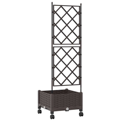 Garden Planter with Trellis&Wheels Brown 40 x 40 x 131.5 cm PP