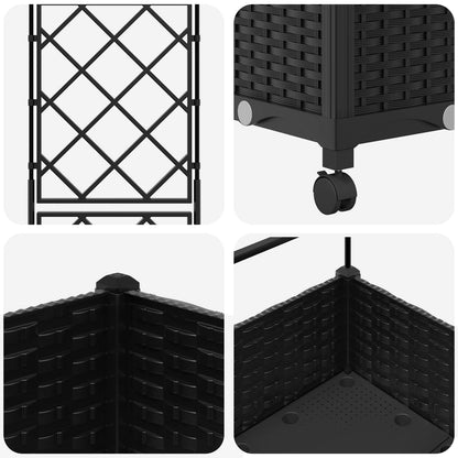 Garden Planter with Trellis&Wheels Black 40 x 40 x 131.5 cm PP