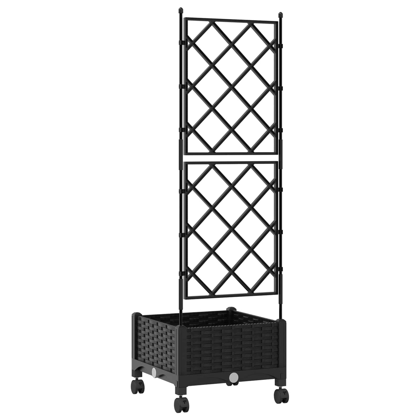 Garden Planter with Trellis&Wheels Black 40 x 40 x 131.5 cm PP