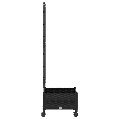 Garden Planter with Trellis&Wheels Black 40 x 40 x 131.5 cm PP