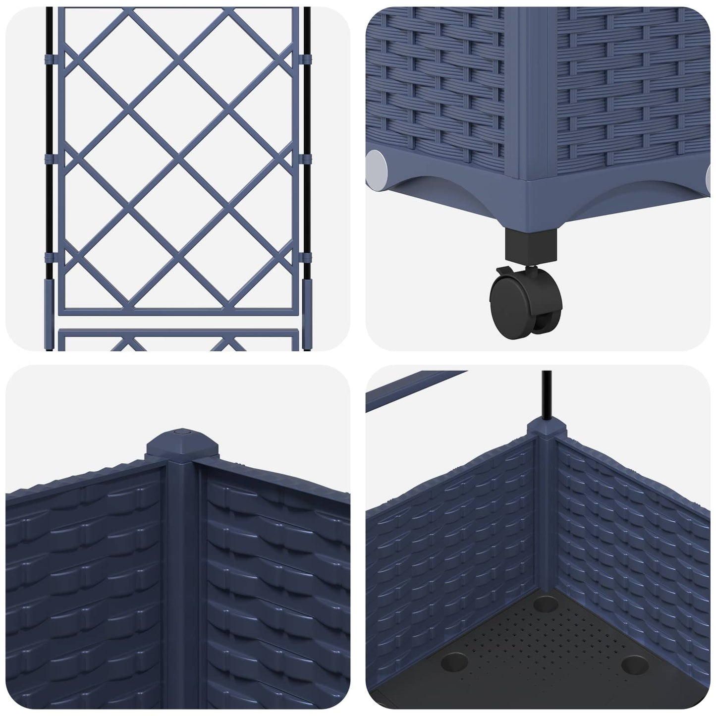 Garden Planter with Trellis&Wheels Grey 40 x 40 x 131.5 cm PP