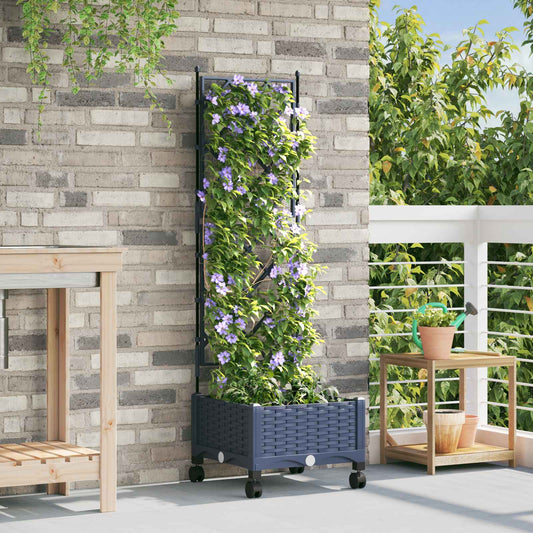 Garden Planter with Trellis&Wheels Grey 40 x 40 x 131.5 cm PP