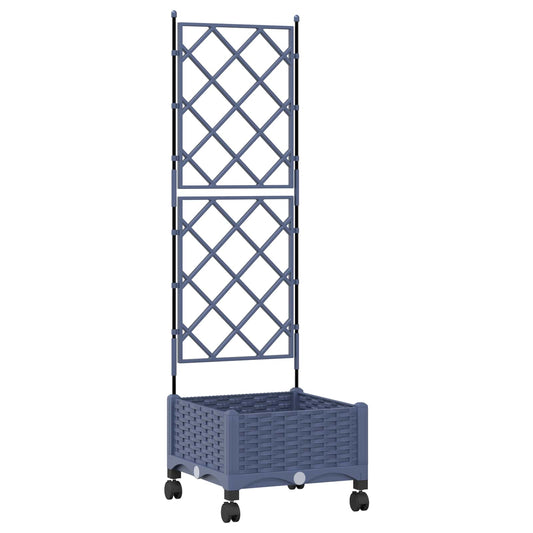 Garden Planter with Trellis&Wheels Grey 40 x 40 x 131.5 cm PP