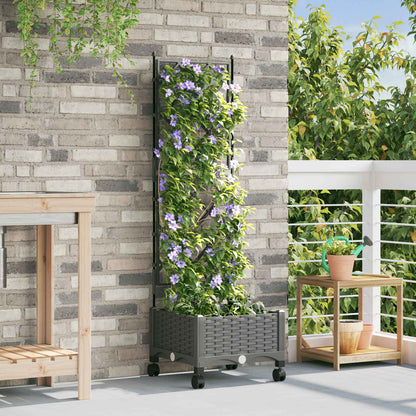 Garden Planter with Trellis&Wheels Light Grey PP
