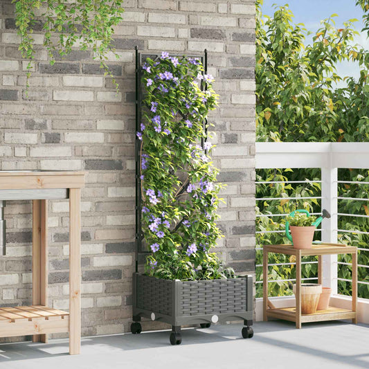 Garden Planter with Trellis&Wheels Light Grey PP