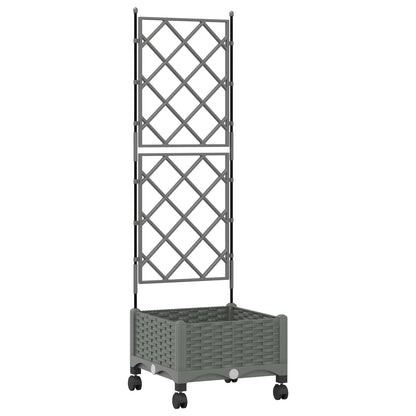 Garden Planter with Trellis&Wheels Light Grey PP