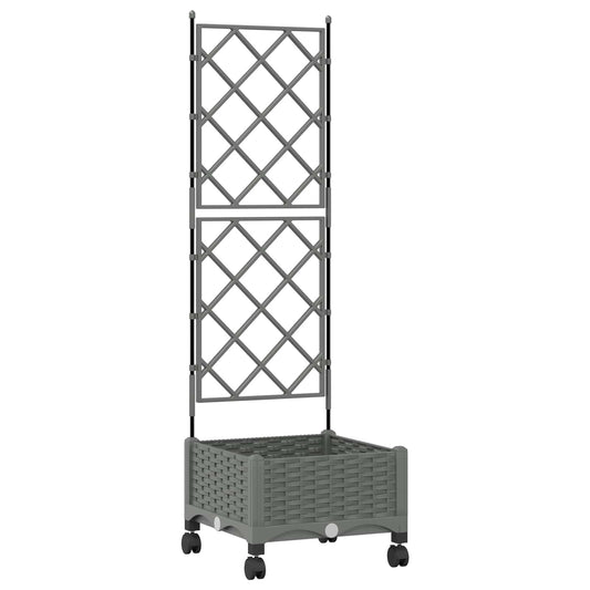 Garden Planter with Trellis&Wheels Light Grey PP
