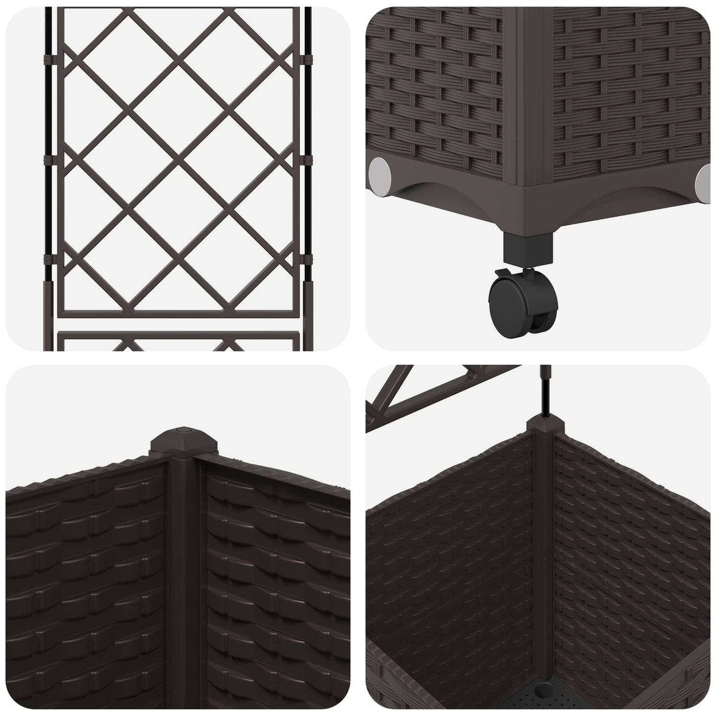 Garden Planter with Trellis&Wheels Brown 40 x 40 x 149 cm PP