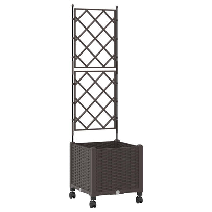 Garden Planter with Trellis&Wheels Brown 40 x 40 x 149 cm PP