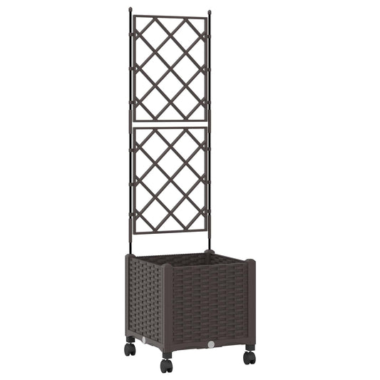 Garden Planter with Trellis&Wheels Brown 40 x 40 x 149 cm PP