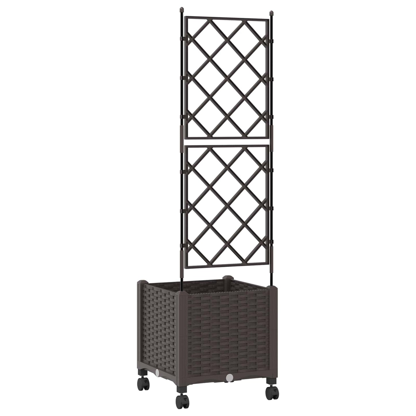Garden Planter with Trellis&Wheels Brown 40 x 40 x 149 cm PP