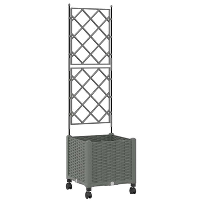 Garden Planter with Trellis&Wheels Light Grey 40 x 40 x 149 cm