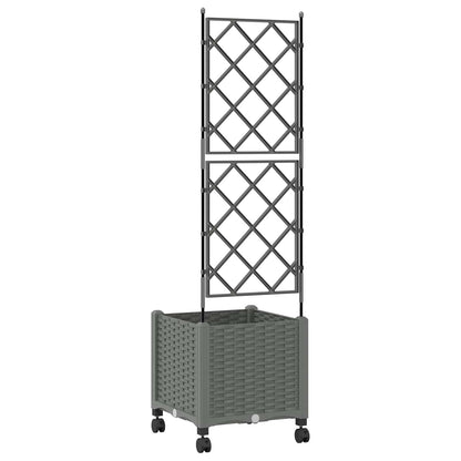 Garden Planter with Trellis&Wheels Light Grey 40 x 40 x 149 cm