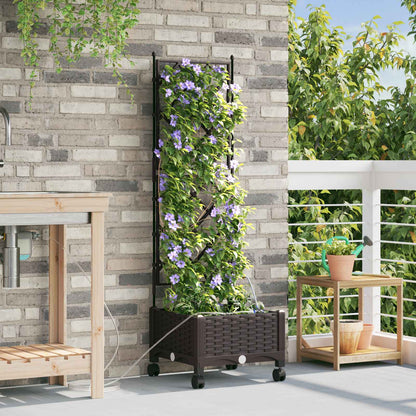 Garden Planter with Irrigation&Wheels Brown 40 x 40 x 132 cm PP