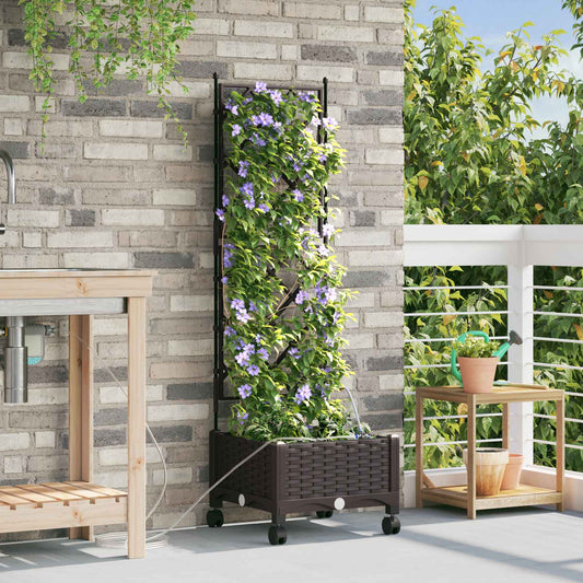 Garden Planter with Irrigation&Wheels Brown 40 x 40 x 132 cm PP