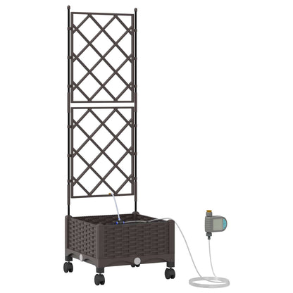 Garden Planter with Irrigation&Wheels Brown 40 x 40 x 132 cm PP