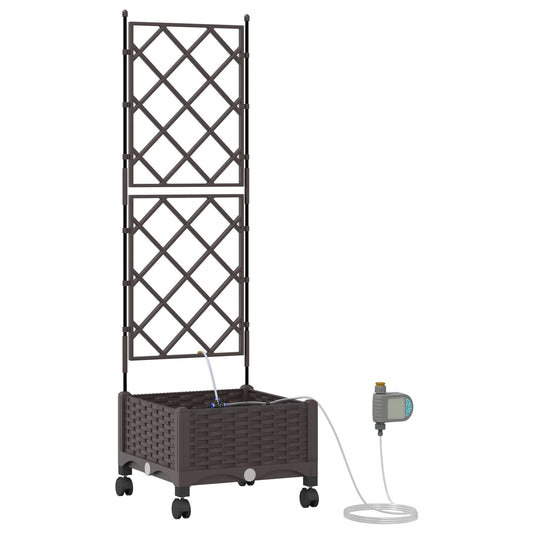 Garden Planter with Irrigation&Wheels Brown 40 x 40 x 132 cm PP