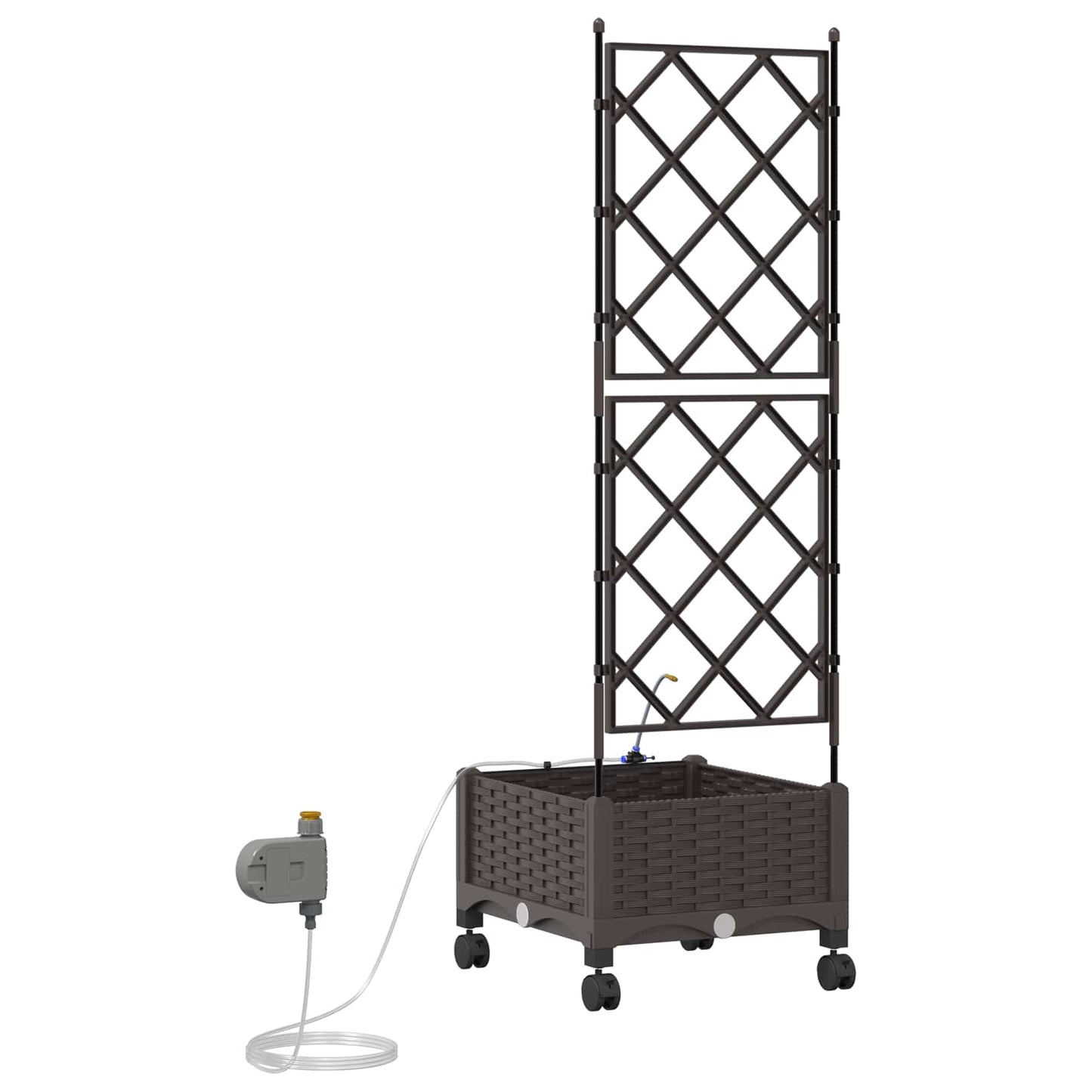 Garden Planter with Irrigation&Wheels Brown 40 x 40 x 132 cm PP