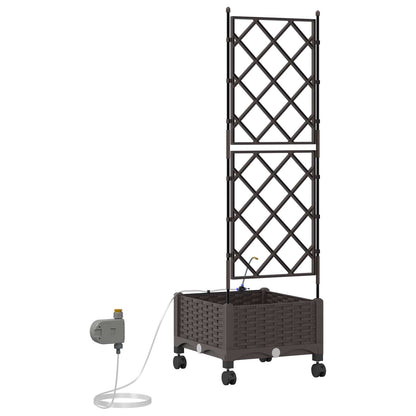 Garden Planter with Irrigation&Wheels Brown 40 x 40 x 132 cm PP