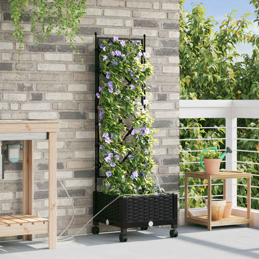 Garden Planter with Irrigation&Wheels Black 40 x 40 x 132 cm PP