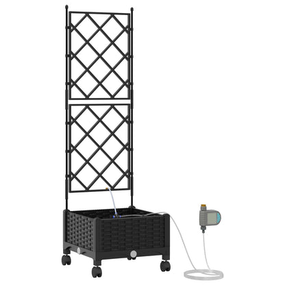 Garden Planter with Irrigation&Wheels Black 40 x 40 x 132 cm PP